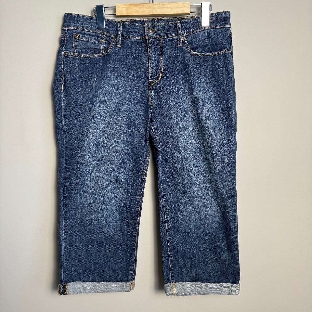 Denizen Levi's Women's Medium Wash Capri Jeans Rolled Hems Blue 14 Stretch Faded